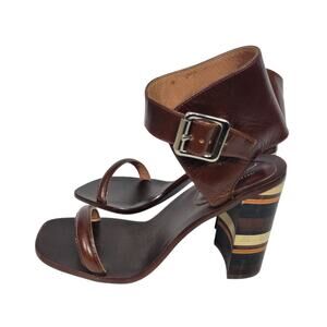 Free People Cabana Heels Brown Jeffrey Campbell Leather Sandals Wooden Block 7